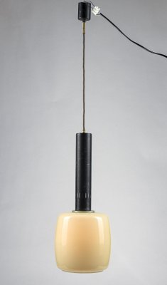 Metal & Beige Opaque Glass Pendant Light, Italy, 1970s-RAQ-1386514