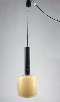 Metal & Beige Opaque Glass Pendant Light, Italy, 1970s-RAQ-1386514