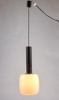 Metal & Beige Opaque Glass Pendant Light, Italy, 1970s-RAQ-1386514