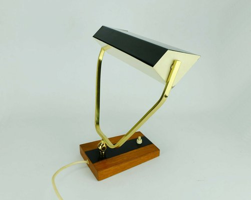 Metal, Brass & Teak Desk Lamp from Kaiser Leuchten, 1960s-FH-585417