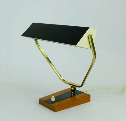 Metal, Brass & Teak Desk Lamp from Kaiser Leuchten, 1960s-FH-585417