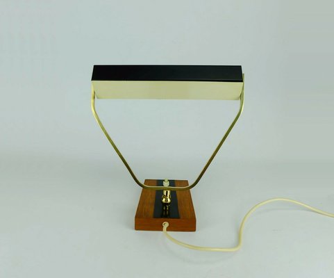 Metal, Brass & Teak Desk Lamp from Kaiser Leuchten, 1960s-FH-585417