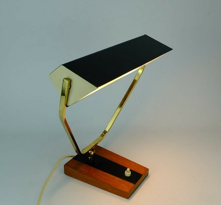 Metal, Brass & Teak Desk Lamp from Kaiser Leuchten, 1960s-FH-585417