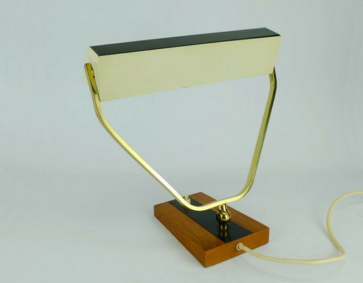 Metal, Brass & Teak Desk Lamp from Kaiser Leuchten, 1960s-FH-585417