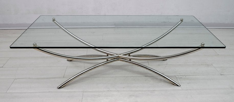 Metal, Chrome, and Crystal Coffee Table, Italy, 1970s-FER-832810