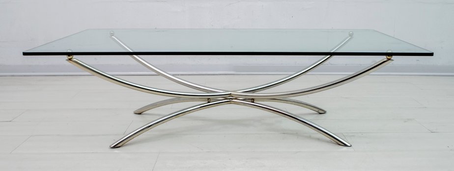 Metal, Chrome, and Crystal Coffee Table, Italy, 1970s-FER-832810