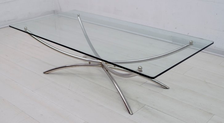 Metal, Chrome, and Crystal Coffee Table, Italy, 1970s-FER-832810