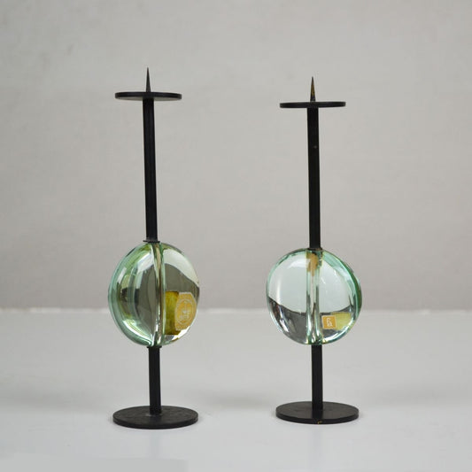 Metal & Glass Candleholders by Max Ingrand for Fontana Arte, 1950s, Set of 2