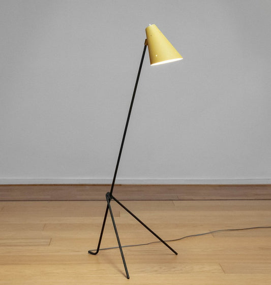 Metal Grasshopper Giraffe Floor Reading Lamp with Vanille Shade, Sweden, 1940s