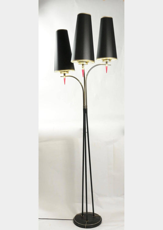 Metal Paint and Brass 3-Light Floor Lamp, 1950s