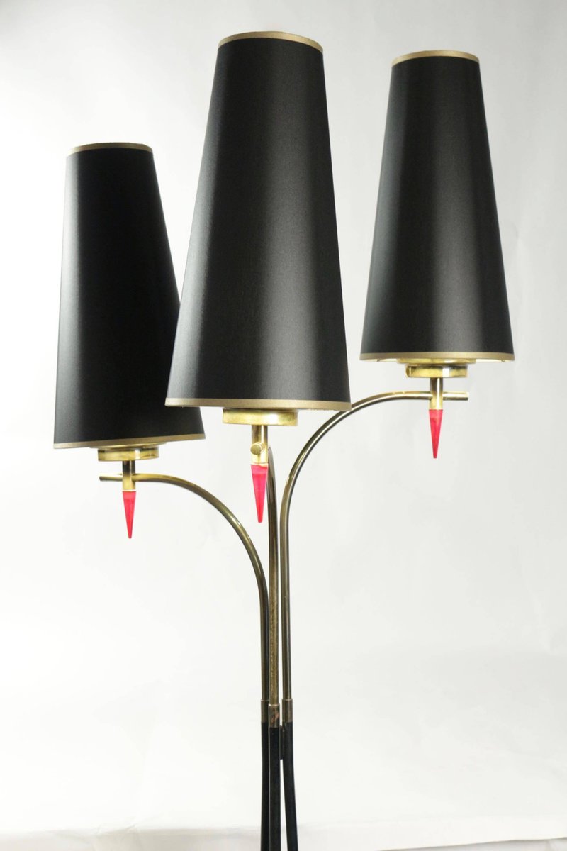 Metal Paint and Brass 3-Light Floor Lamp, 1950s