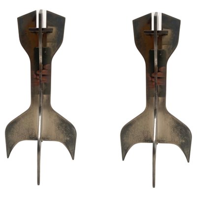 Metal Sculptural Candleholders attributed to Marcel Breuer for Gavina, 1960s, Set of 2-KKZ-1814214