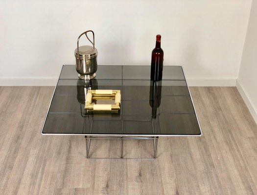 Metal & Smoked Glass Coffee Side Table-LYQ-1171799