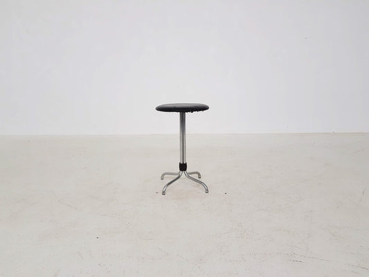 Metal Stool with Black Vinyl Upholstery from Brabantia, 1960s