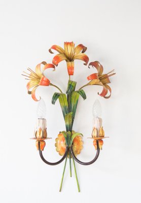 Metal Wall Lamp with Leaves and Flowers, 1970s-JWI-1423066