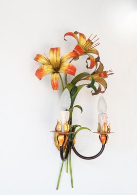 Metal Wall Lamp with Leaves and Flowers, 1970s-JWI-1423066