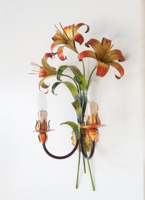 Metal Wall Lamp with Leaves and Flowers, 1970s-JWI-1423066