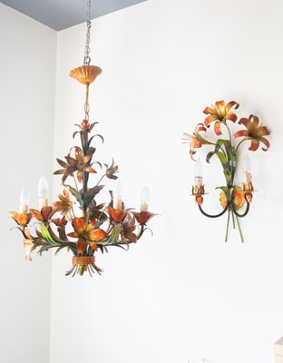 Metal Wall Lamp with Leaves and Flowers, 1970s-JWI-1423066