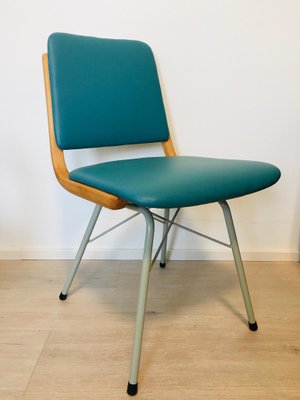 Metal, Wood & Turquoise Eco-Leather Dining Chair, 1960s-YNX-772392