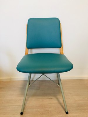 Metal, Wood & Turquoise Eco-Leather Dining Chair, 1960s-YNX-772392