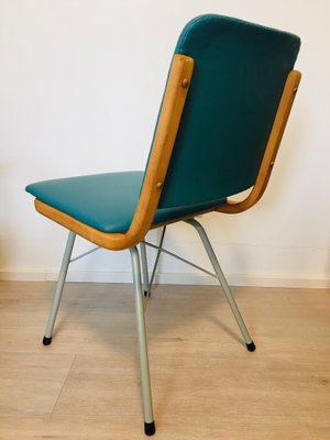 Metal, Wood & Turquoise Eco-Leather Dining Chair, 1960s-YNX-772392