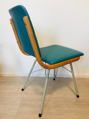 Metal, Wood & Turquoise Eco-Leather Dining Chair, 1960s-YNX-772392