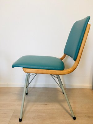 Metal, Wood & Turquoise Eco-Leather Dining Chair, 1960s-YNX-772392