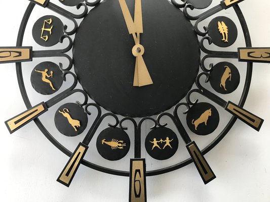 Metal Zodiac Wall Clock, Germany, 1970s-WQQ-1240999