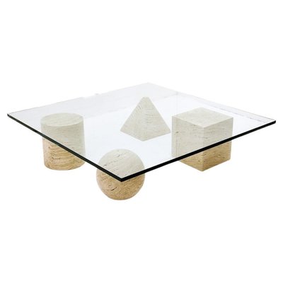 Metaphor Coffee Table in Travertine and Glass attributed to Massimo & Leilla Vignelli, 1980s-FGA-1406992