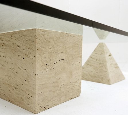 Metaphor Coffee Table in Travertine and Glass attributed to Massimo & Leilla Vignelli, 1980s-FGA-1406992