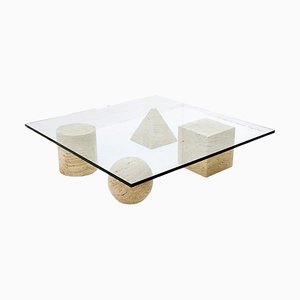 Metaphor Coffee Table in Travertine and Glass attributed to Massimo & Leilla Vignelli, 1980s-FGA-1406992