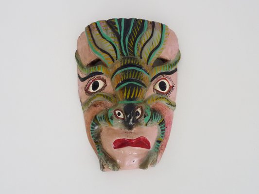 Mexican Folk Art Mask in Polychrome Carved Wood, 1970s-MZP-2034888