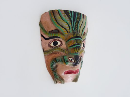 Mexican Folk Art Mask in Polychrome Carved Wood, 1970s-MZP-2034888