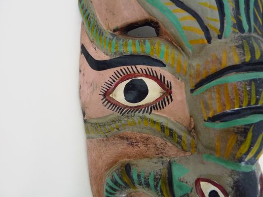 Mexican Folk Art Mask in Polychrome Carved Wood, 1970s-MZP-2034888