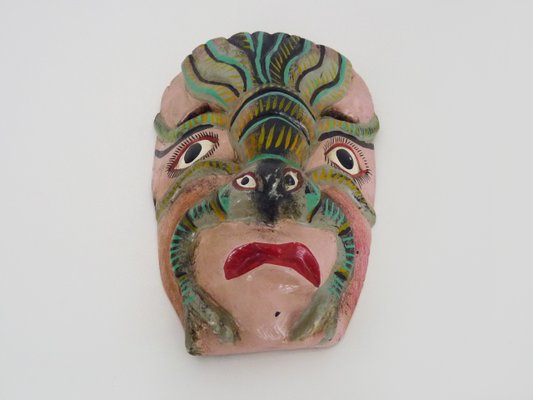 Mexican Folk Art Mask in Polychrome Carved Wood, 1970s-MZP-2034888