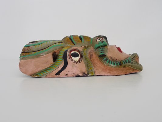 Mexican Folk Art Mask in Polychrome Carved Wood, 1970s-MZP-2034888