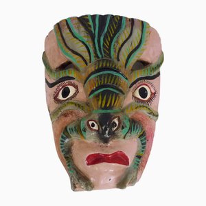 Mexican Folk Art Mask in Polychrome Carved Wood, 1970s-MZP-2034888