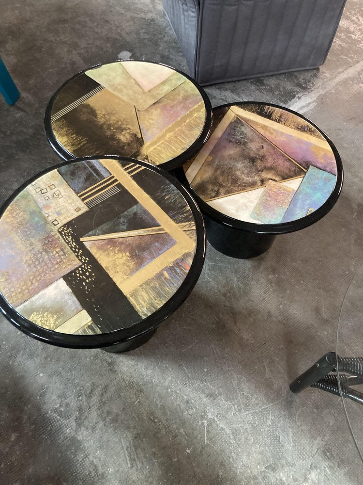 Miami Vice Style Round Side Tables, 1980s, Set of 3