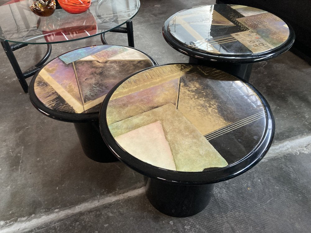 Miami Vice Style Round Side Tables, 1980s, Set of 3