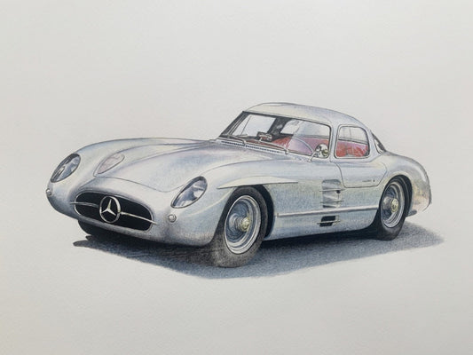 Michal Wojtysiak, Mercedes 300 SLR Uhlenhaut coupe, Acrylic on Paper, 2023