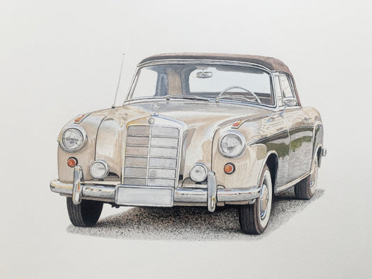 Michal Wojtysiak, Mercedes W128 Ponton, Acrylic on Paper, 2023