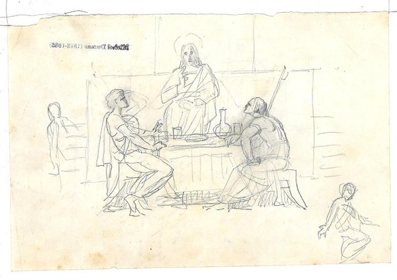 Michel Dumas, Religious Scene, Pencil on Paper, 19th Century-ZCI-871518