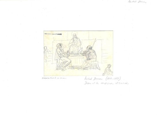 Michel Dumas, Religious Scene, Pencil on Paper, 19th Century-ZCI-871518