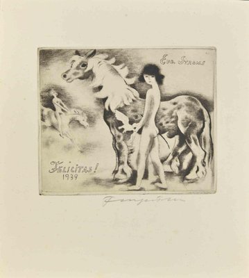 Michel Fingesten, Ex Libris Eug. Strens, Etching, 1939-ZCI-2030033