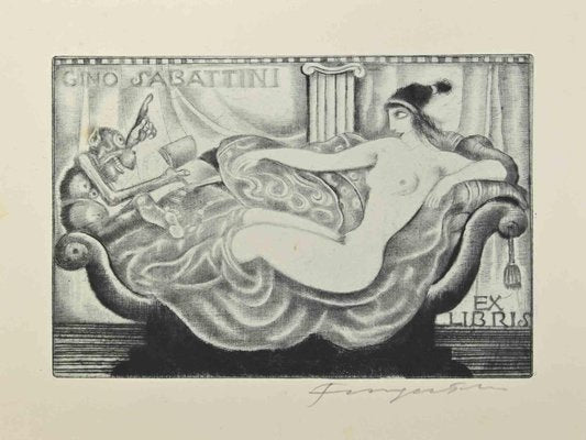 Michel Fingesten, Ex Libris Gino Sabattini, Etching, 1930s-ZCI-2030031