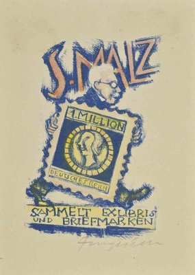 Michel Fingesten, Ex Libris: Sammelt und Briefmarken, Etching, 1930s-ZCI-2029846