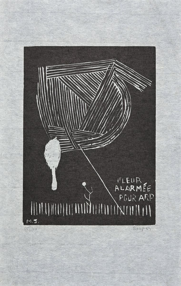 Michel Seuphor, Fleur Alarmée pour Arp, Original Woodcut, 1969