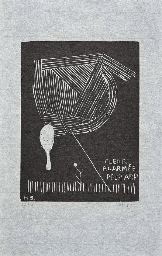 Michel Seuphor, Fleur Alarmée pour Arp, Original Woodcut, 1969