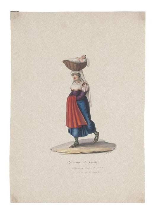 Michela De Vito, Costume of Cajazzo, Gouache, 19th Century