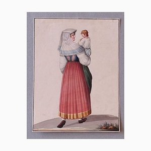 Michela De Vito, Costume of Ischia, Ink and Watercolor, 1830s-ZCI-900746